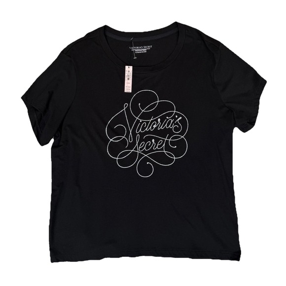 Victoria's Secret Tops - Victoria's Secret T Shirt Womens Large Black Glitter Font Glam Sexy Romantic NWT